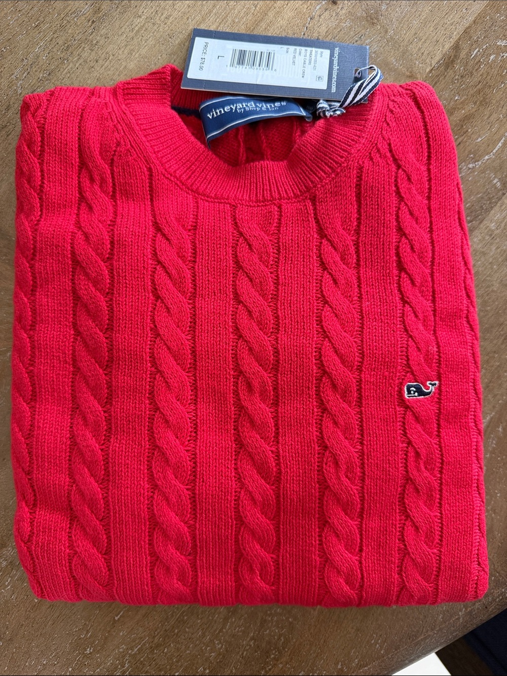 Vineyard Vines Big Boys Red Cable Crewneck Sweater NWT
